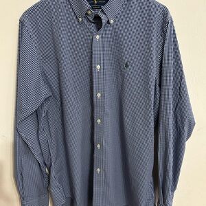 Ralph Lauren Blue Gingham Button-Down Shirt Men Classic Fit Large
